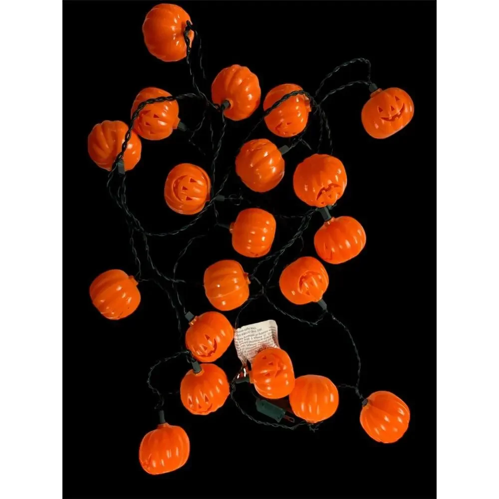 VTG EUC‎ 20 Electric Halloween Jack-o-lantern Blow Mold String Lights • Tested